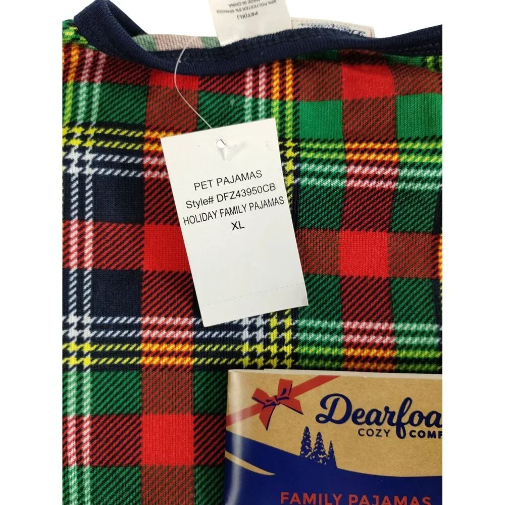 Dearfoams Holiday Family Pet Pajamas XL Plaid Dog Outfit